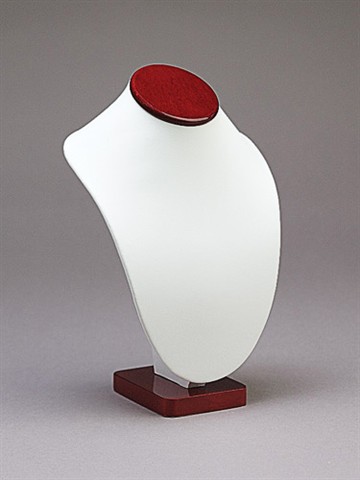 11" White Leather w/ Glossy Rosewood Trim Necklace Display