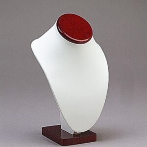 6 1/4" White Leather w/ Glossy Rosewood Trim Necklace Display