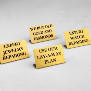 Metal Showcase Goldtone Sign