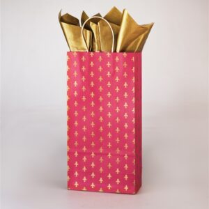 2 Bottle Burgundy Shopper with Fleur delis design