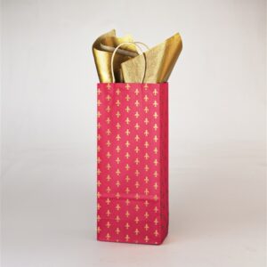 One Bottle Burgundy Paper Shopper w/Fleur Delis Design